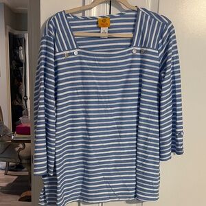 Ruby Rd. Light Blue & White Nautical Stripe Square-Neck Top